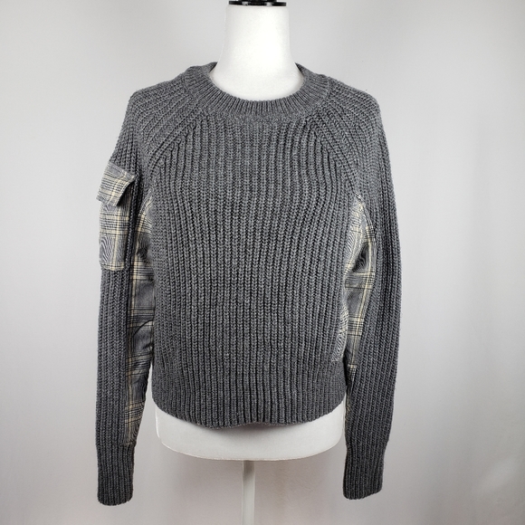 Zara Crew Neck Chunky Knit with Plaid details - Picture 6 of 10
